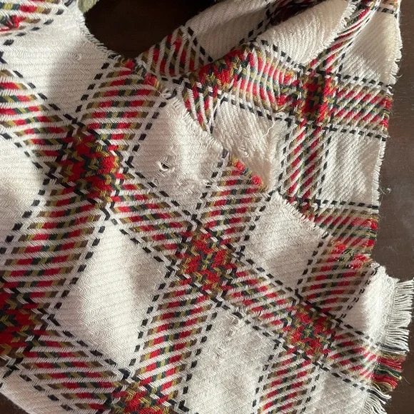 ANTHROPOLOGIE Olive Faux Fur Northbound Long Plaid Scarf - Picture 4 of 7